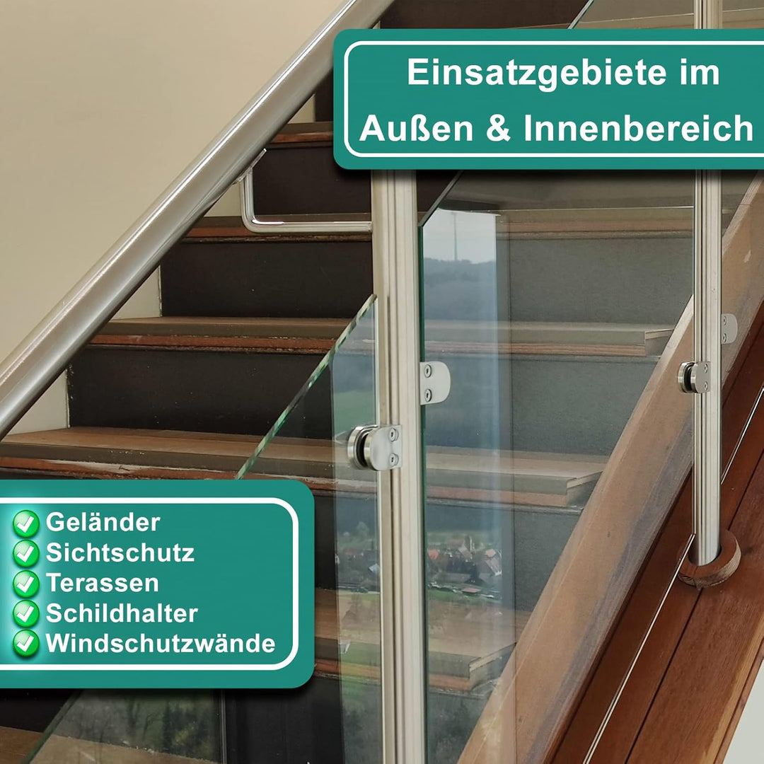 PRIOstahl Glashalter 4 Stück Glasklemmen Klemmhalter Glasplattenhalter 50 x 40 x 26 mm mit Sicherung
