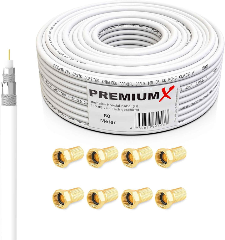 Premium X Satelliten-Komplettanlage 80cm Antenne Anthrazit Quad LNB 50m Kabel 8X F-Stecker Wandhalte