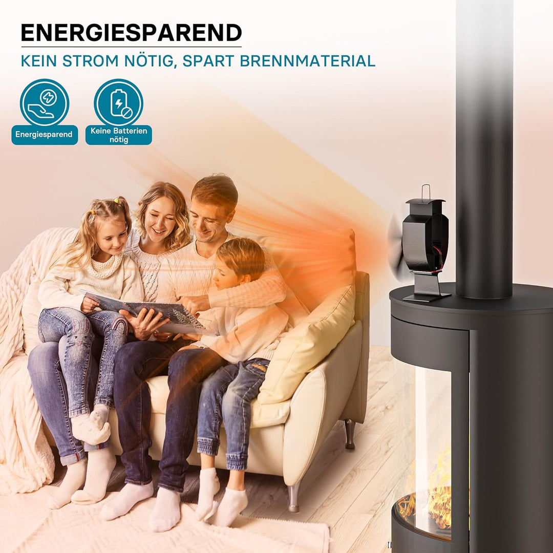 Wiltec Kaminofenventilator 5 Blatt Gebläse für Ofen 50-300°C Kaminventilator Ofenventilator stromlos