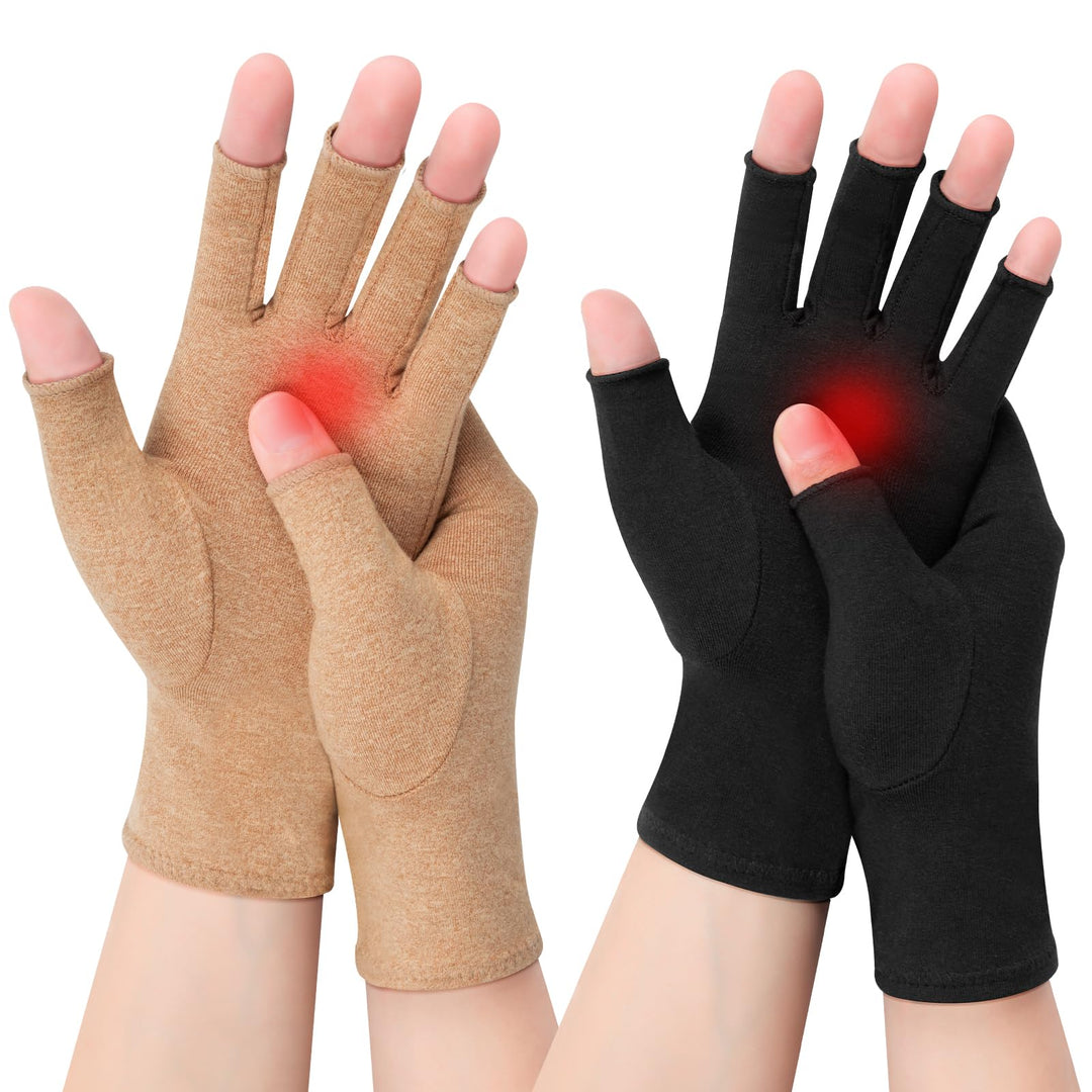 Kiiwah 2 Paar Arthrose Kompressionshandschuhe für Damen und Herren, Fingerlose Arthritis Handschuhe