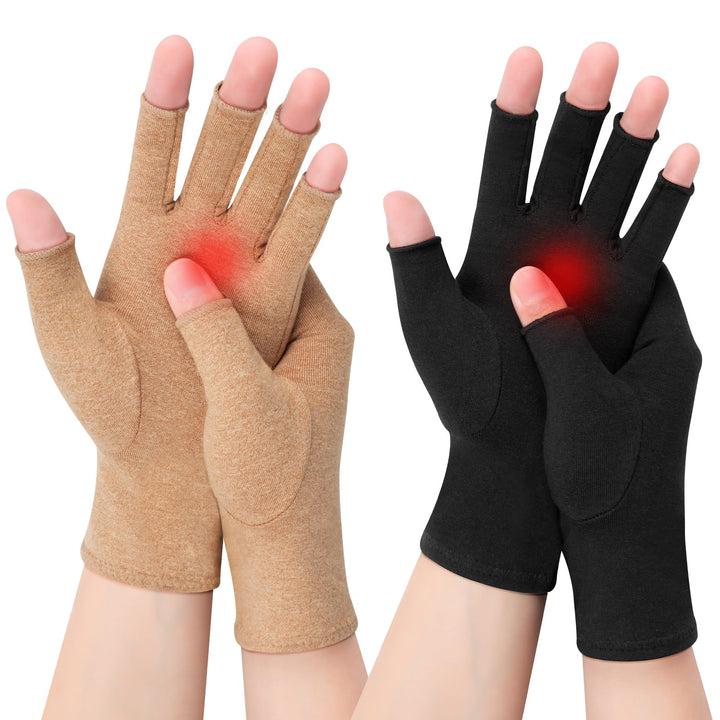 Kiiwah 2 Paar Arthrose Kompressionshandschuhe für Damen und Herren, Fingerlose Arthritis Handschuhe