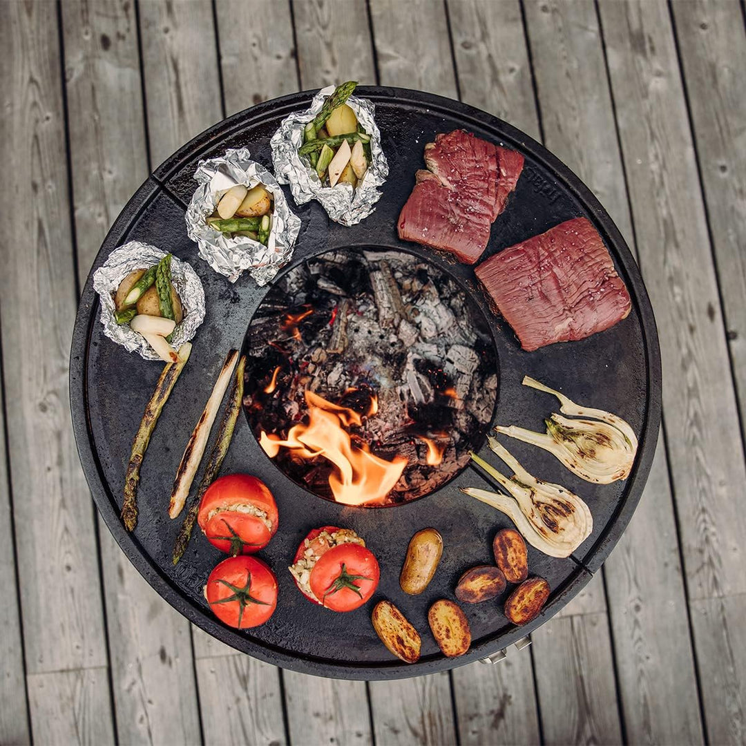 höfats - Bowl 57 Plancha Set hoch - raucharme Verbrennung - Feuerstelle und Plancha Grill - kippbare
