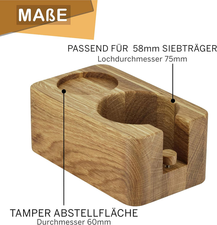 Clara Coffee Tamperstation 58mm | Tamper Station aus Schönem Eichen Holz Für Siebträger: Durch Gutes