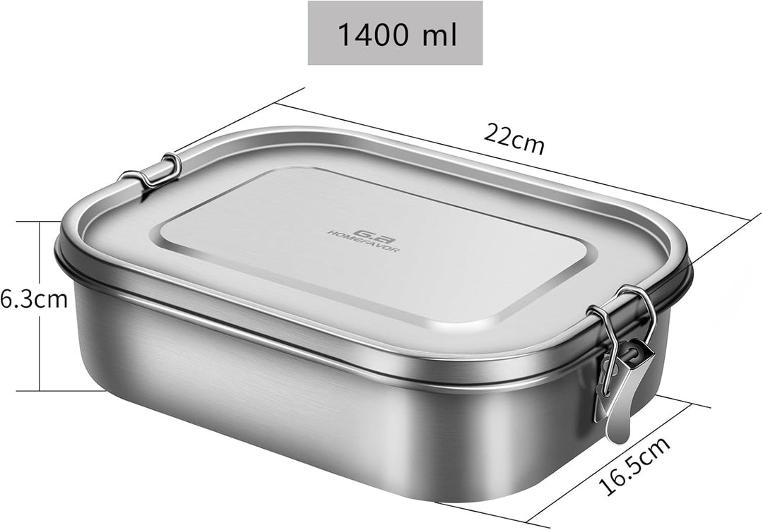 G.a HOMEFAVOR Edelstahl Brotdose Metall Lunchbox mit 3 Fächern 1400ml Auslaufsichere Bento Box Gross