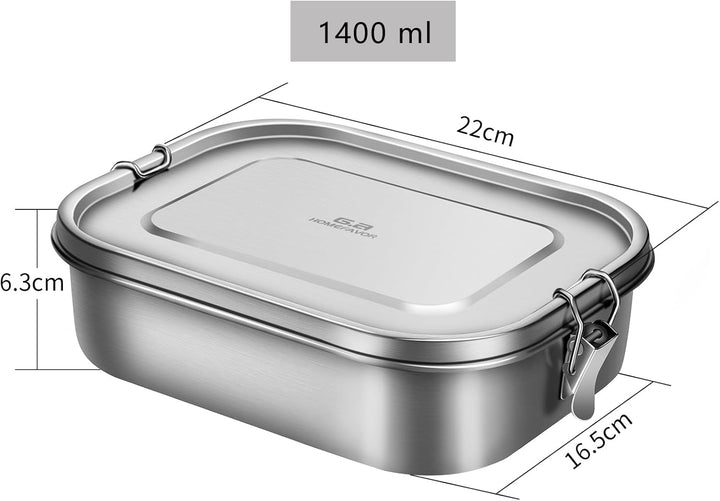 G.a HOMEFAVOR Edelstahl Brotdose Metall Lunchbox mit 3 Fächern 1400ml Auslaufsichere Bento Box Gross