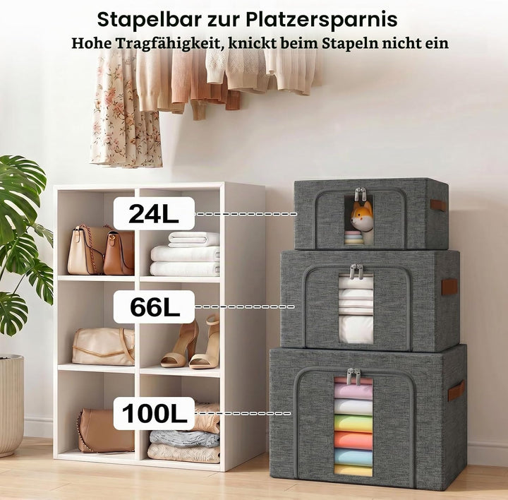 Kleidung Aufbewahrungstasche Faltbar Metallrahmen: Stapelbare Aufbewahrungsbox mit Deckel für Kleide