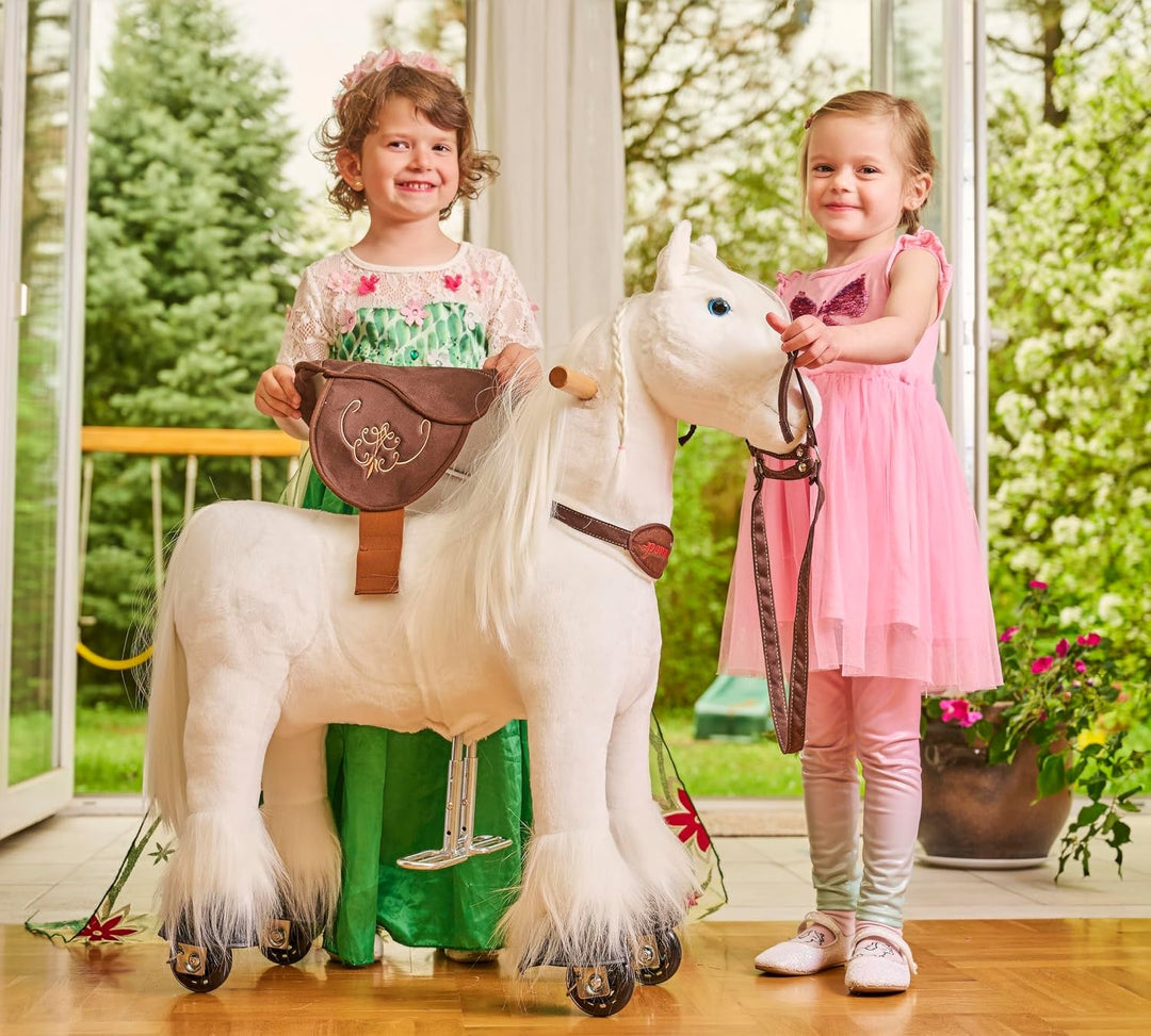 PONNIE Reitpferd mit Rollen Tiara S für Kinder 3-6 Jahre (30 kg) – Ohne Batterie – Mitwachsend dank