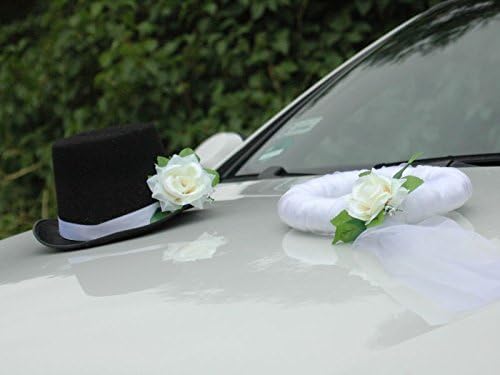 Schleier UND Hut Autoschmuck Rose Car Dekoration Hochzeit Wedding ®Auto-schmuck (Ecru), Ecru