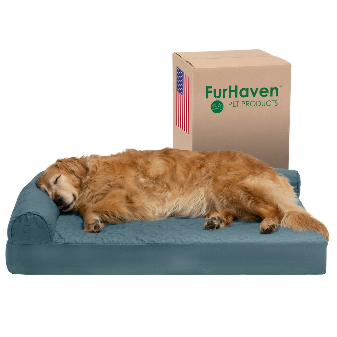 Furhaven Kühlendes Gel Hundebett für grosse Hunde mit abnehmbaren Nackenrollen und waschbarem Bezug,