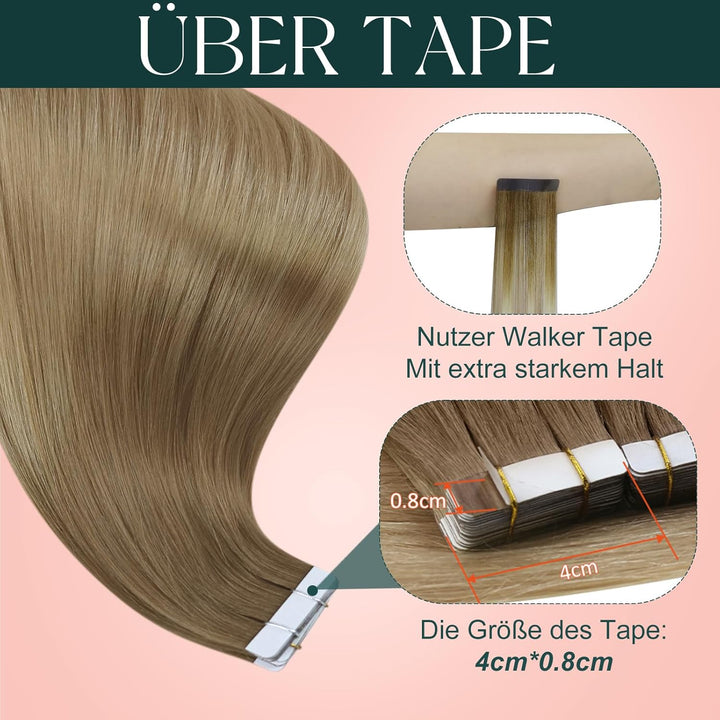Easyouth Tape in Extensions Echthaar Tape in Extensions Goldbraun Mix Dunkelgolden Blond Tape in Ext