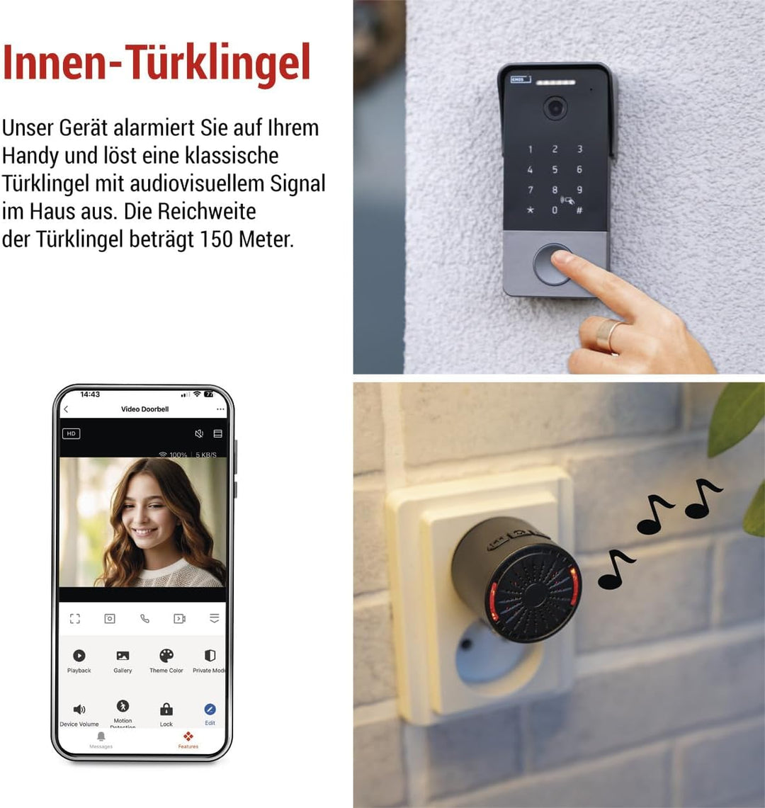 EMOS GoSmart Video-Türklingel mit App - 1-Draht Ethernet Verbindung - wasserfeste Smart Home Videokl