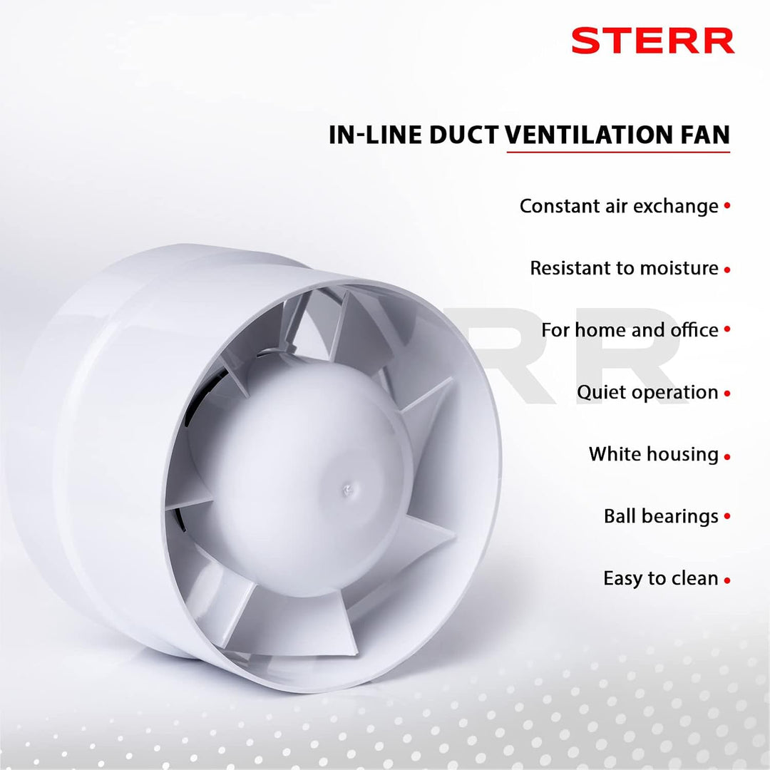 STERR IDM125 Rohrventilator 125 mm - Rohrlüfter - Hohe Qualität - Leise - Für Bad WC - Küche - Gewäc