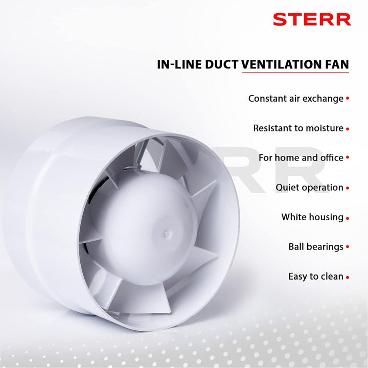 STERR IDM125 Rohrventilator 125 mm - Rohrlüfter - Hohe Qualität - Leise - Für Bad WC - Küche - Gewäc