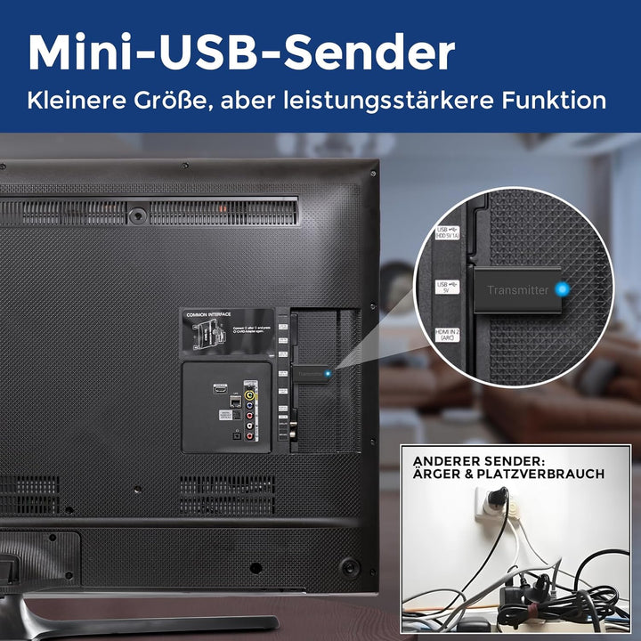 Wireless Kopfhörer zum Fernsehen mit Sender und Headset-Ständer, 196ft Reichweite mit optischen, AUX