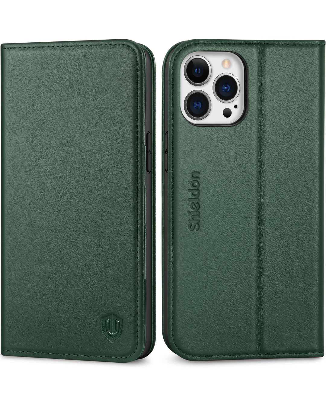SHIELDON Hülle für iPhone 13 Pro Max Lederhülle [Echtleder] [RFID-Sperre] [Kartenfach] [Magnet] TPU