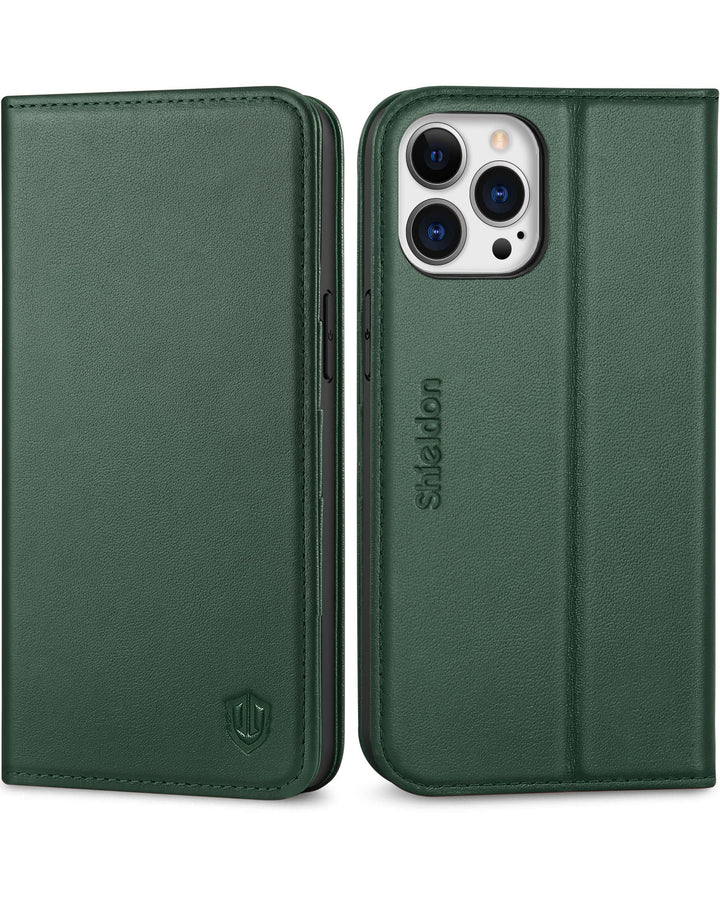 SHIELDON Hülle für iPhone 13 Pro Max Lederhülle [Echtleder] [RFID-Sperre] [Kartenfach] [Magnet] TPU