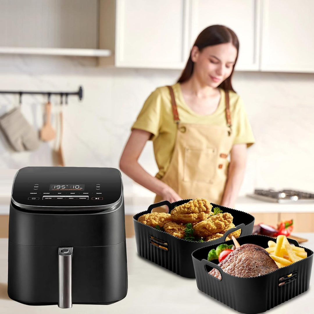 23CM Silikonform für Heissluftfritteuse, 2PCS Airfryer Zubehör XXL Silikon Backform für COSORI 6,4L,