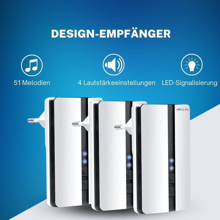 Funkklingel Set, batterielos, 1 Sender, 3 Empfänger | Keine Batterien erforderlich, 200 m Reichweite