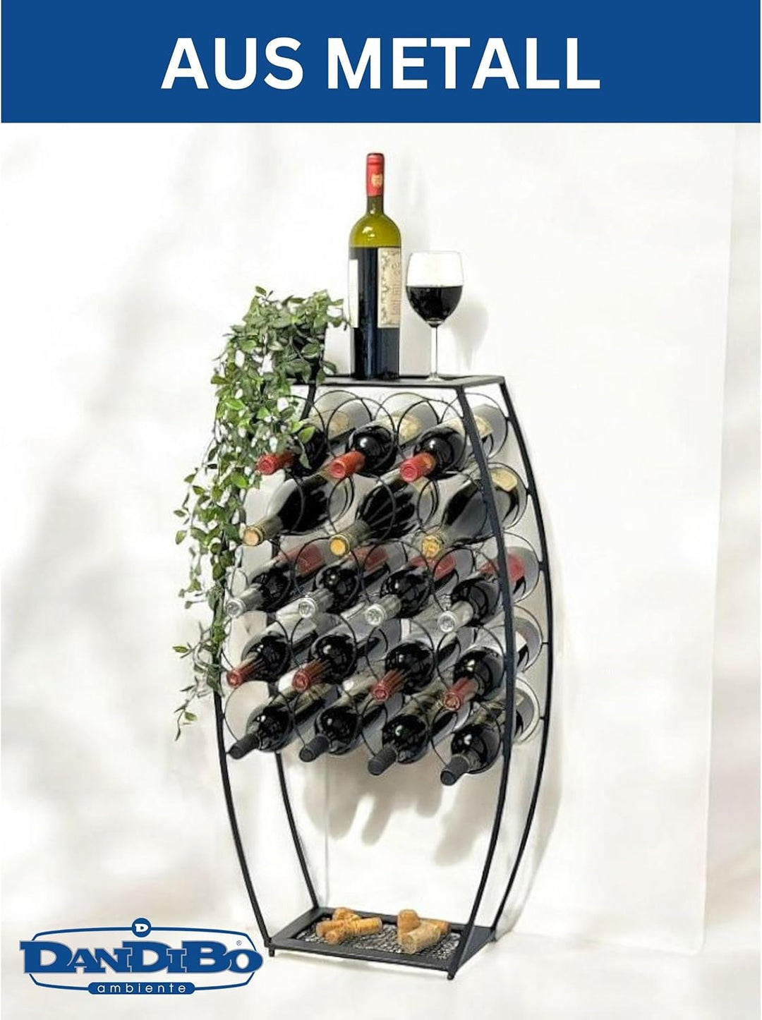 Weinregal Metall Schwarz Stehend 83 cm 96640- Weinständer für 18 Flaschen - Dekorativer Weinflaschen