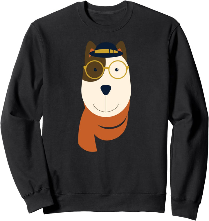 Hipster Hund mit Hut Brille Schal Sweatshirt