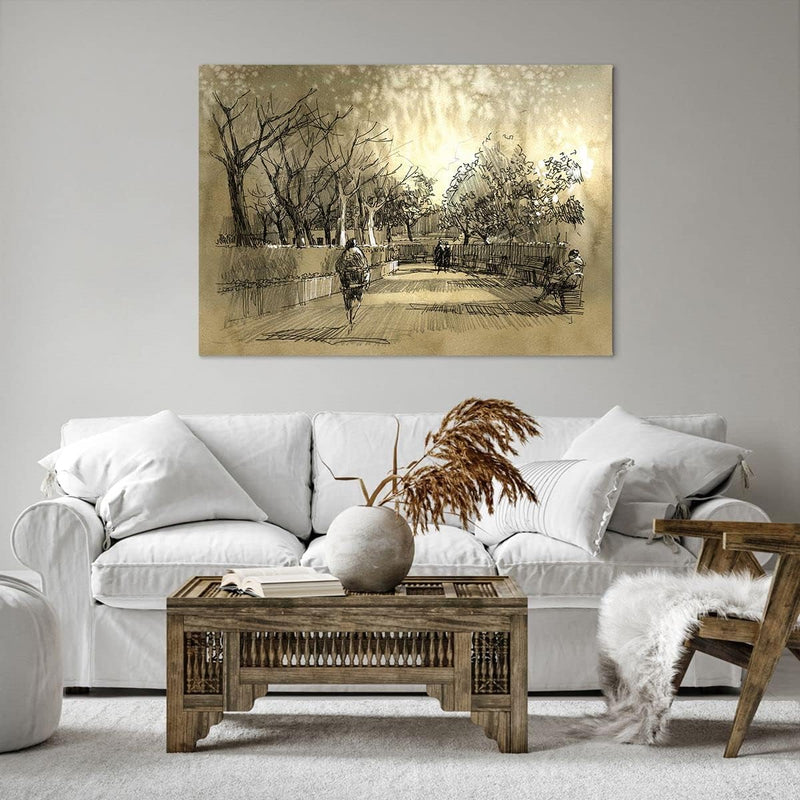 ARTTOR Bilder auf Leinwand 100x70cm Leinwandbild Park Spaziergang Baum Gross Wanddeko Bild Schlafzim