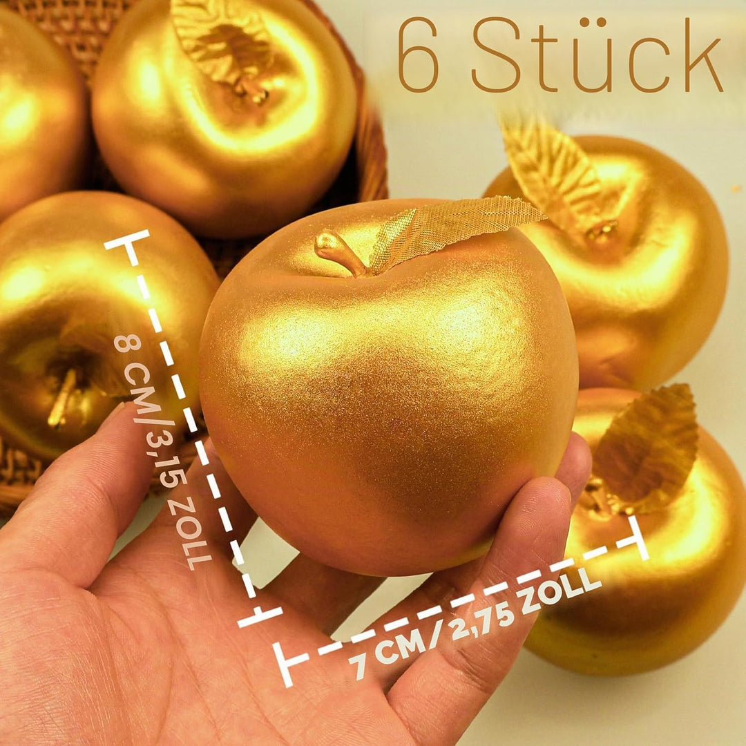 Lorigun 6 Stück Goldene Äpfel Künstliche Goldene Frucht Crafts Goldäpfel für Heimtextilien Weihnacht