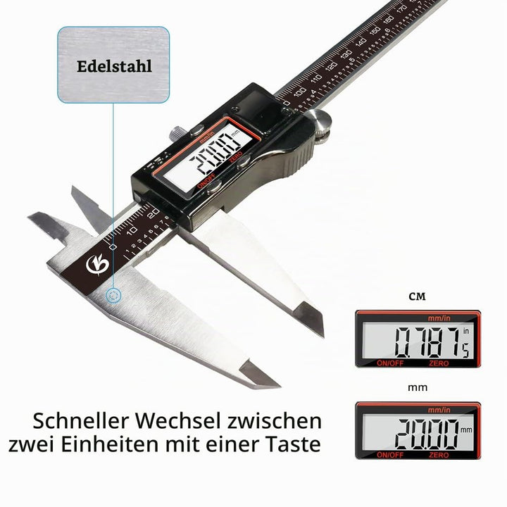 KETOTEK Messschieber Digital, Schieblehre IP54 Wasserdichter, 200mm Messschieber aus Edelstahl, Mikr