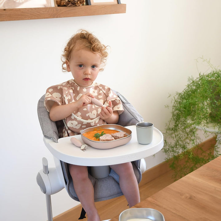 BÉABA Baby-Essensset Edelstahl 3-teilig – Glas + 2 Teller mit Silikonhülle, Mikrowellen- & Spülmasch