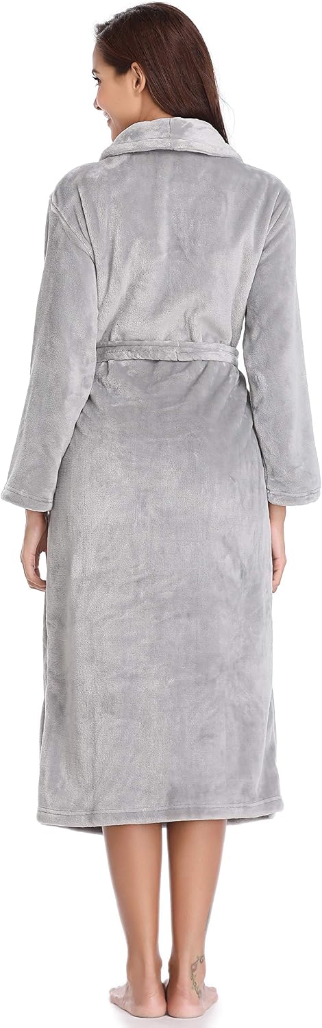 Vlazom Winter Bademantel weicher Flanell Bademantel Damen Saunamantel mit Kapuze flauschiger Morgenm