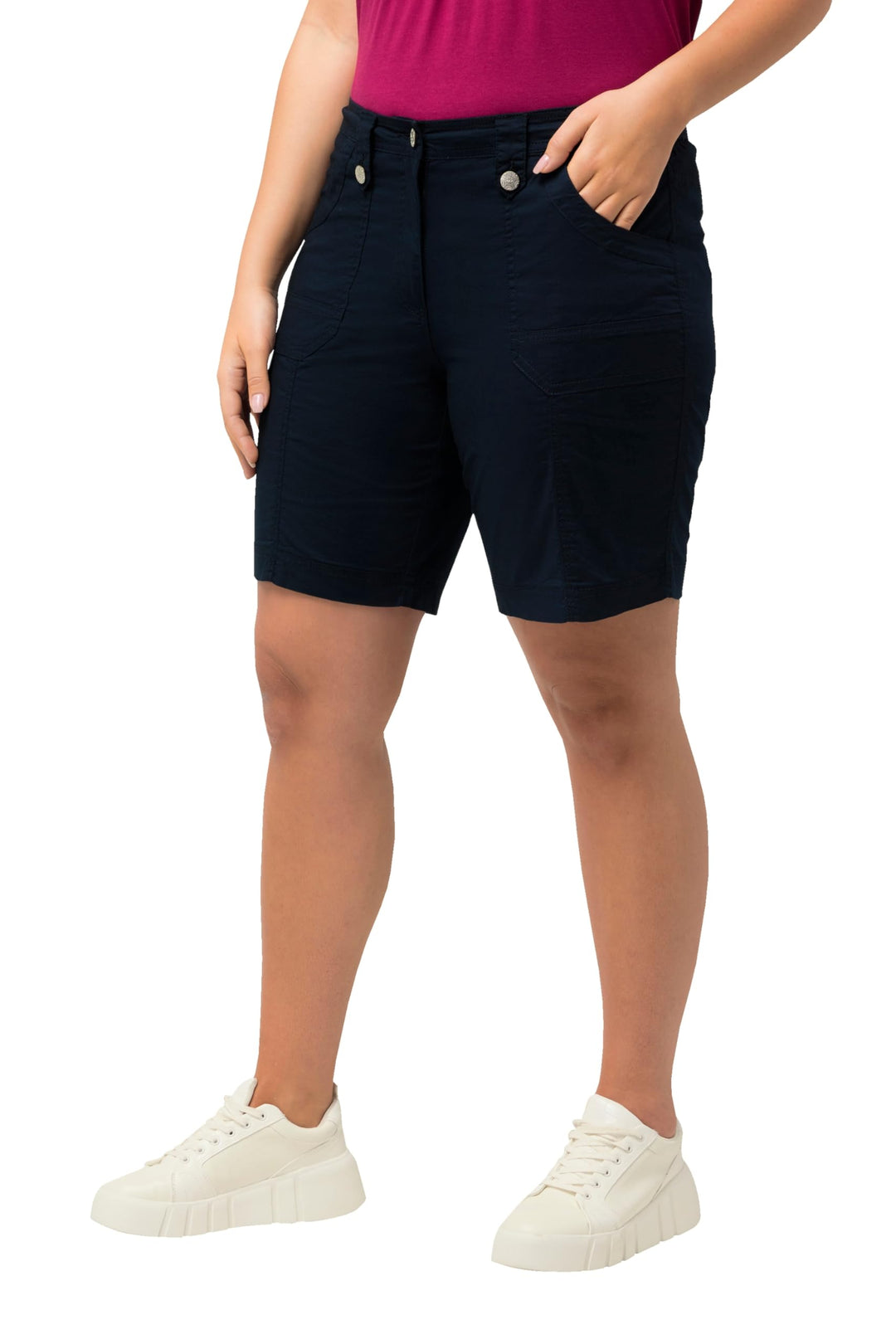 Ulla Popken Damen grosse Grössen Übergrössen Plus Size Cargo-Bermuda, Komfortbund, 4-Pocket-Schnitt
