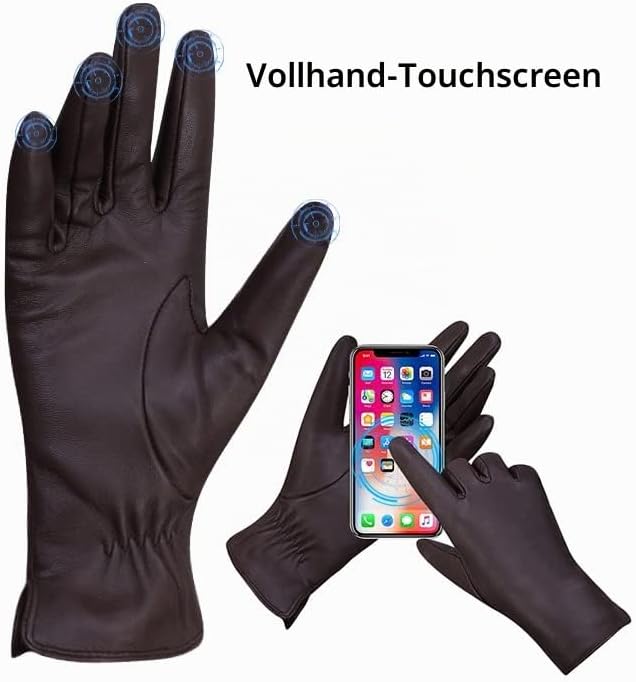 MGGMOKAY Damen Lederhandschuhe Kaschmir gefüttert M Braun(thouchscreen), M Braun(thouchscreen)