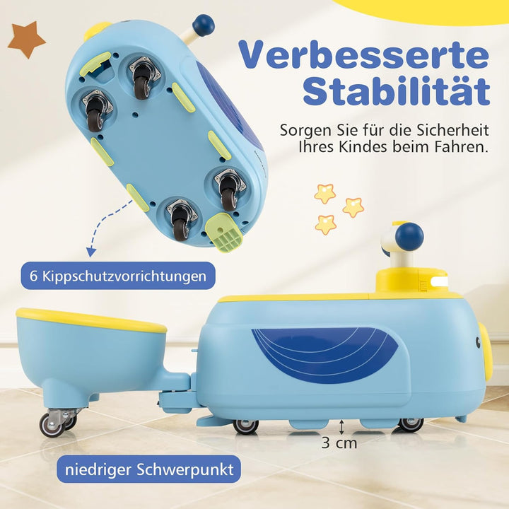 COSTWAY Rutschauto mit Anhänger, Rutschfahrzeug mit Licht & Musik & Stauraum unter dem Sitz, Rutsche