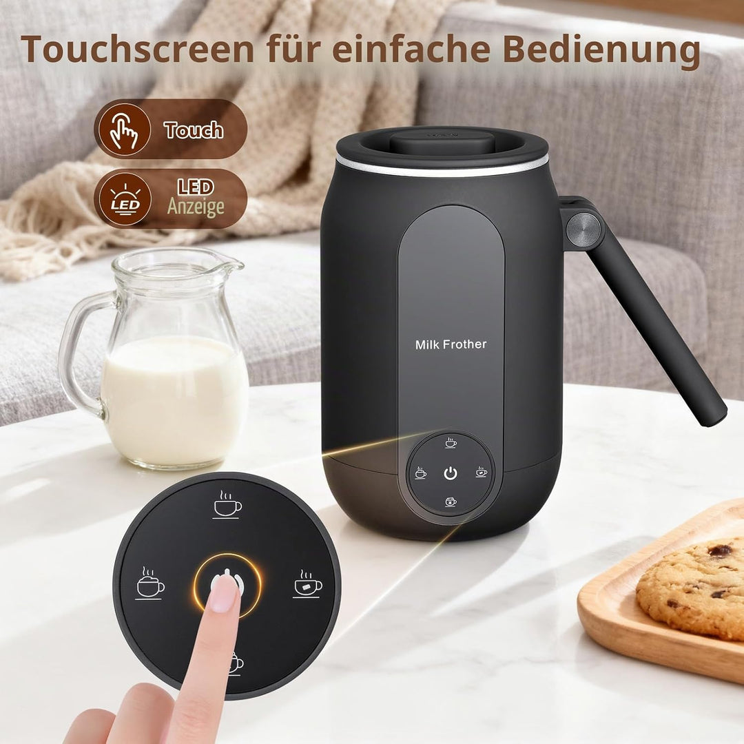 Elektrischer Milchaufschäumer, 4 in 1 Milchaufschäumer mit Smart-Touch-Steuerung und Klappbarem Grif