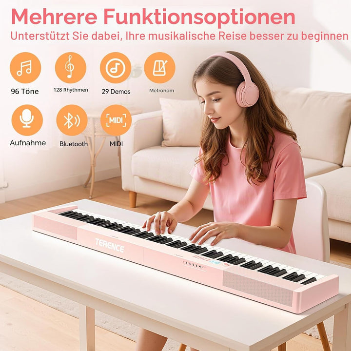 TERENCE Digitalpiano, Musikinstrument für Erwachsene, mit 88 gewichteten Tasten, 1800 mAh Akku, 2 x