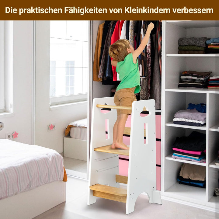 COSYLAND Lernturm ab 1 Jahr - Höhenverstellbarer Learning Tower für Kinder (3-stufig) - Montessori L