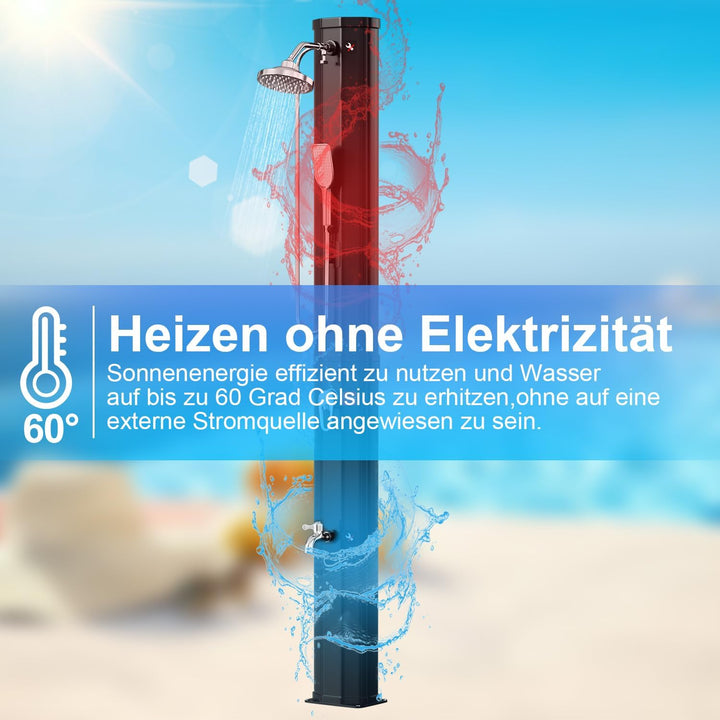 Solardusche 60 Liter Solar Gartendusche Inkl Schutzhaube und handbrause, schwenkbarer Duschkopf um 1