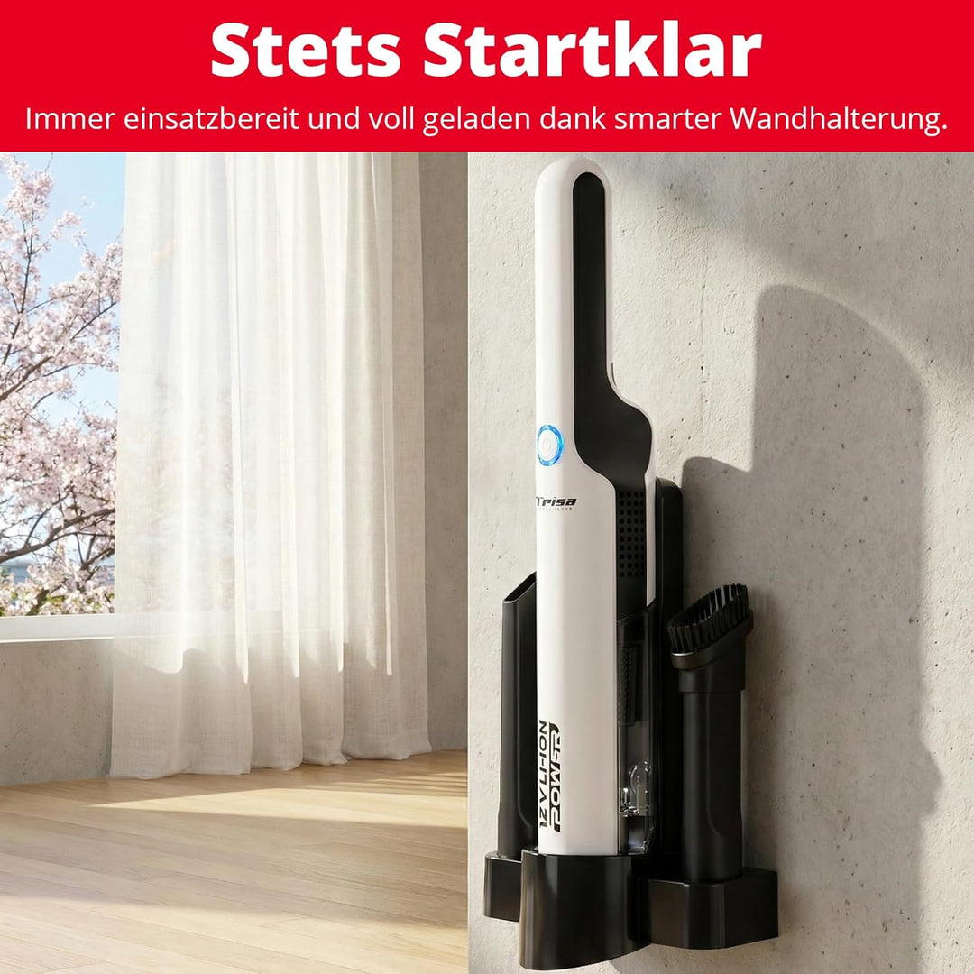 Trisa Akku Handstaubsauger Quick Clean – 12V Kabellos fürs Auto & Zuhause, 30 Min Laufzeit, 75W & HE