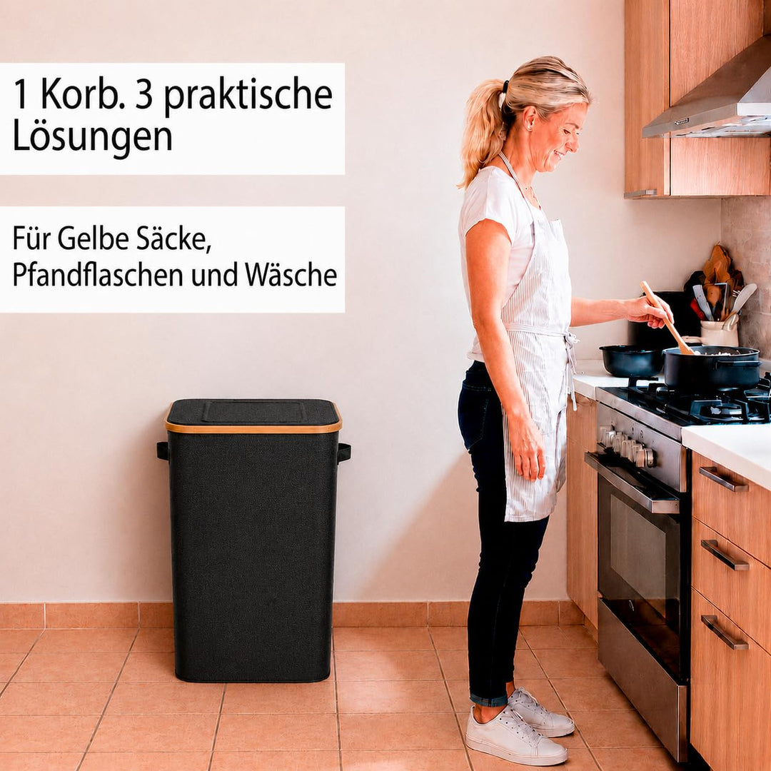 Gelber Sack Ständer Stabil mit Deckel – Mülleimer 70-120L für Gelbe Säcke &amp; Recycling | Praktischer