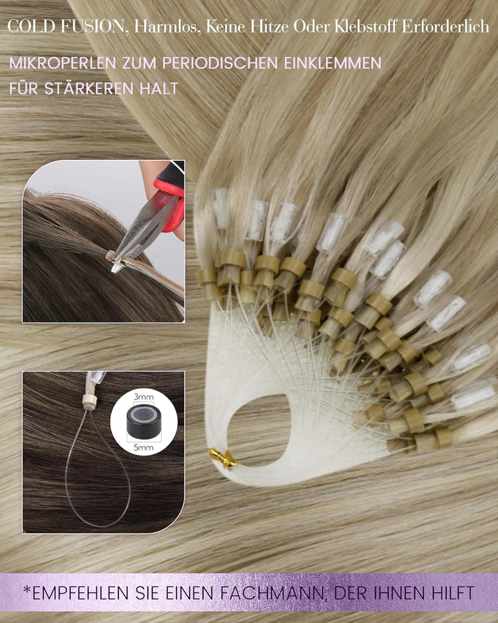 LaaVoo Microring Extensions Echthaar Blond 1g/s 50s Extensions Micro Loop Remy Menschliches Haar Gla