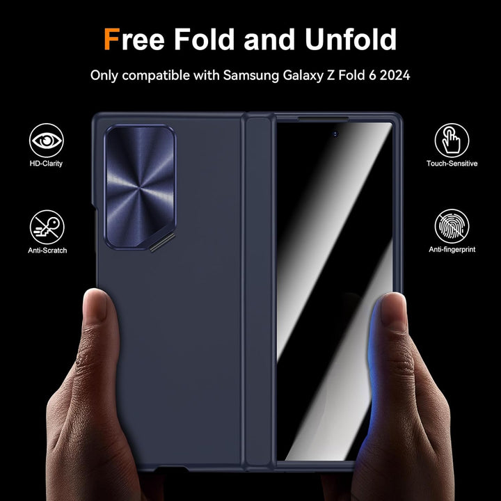 für Samsung Galaxy Z Fold6 Hülle: mit Anti-Spion Privatsphäre Bildschirmschutz, Built-in Kamera Kick
