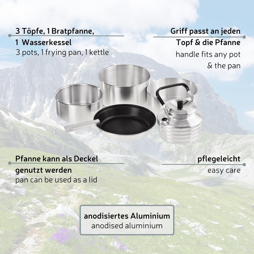 Black Crevice Camping-Kochset I Camping-Kochgeschirr aus Aluminium I Outdoor-Kochgeschirr-Set I 3 Ca