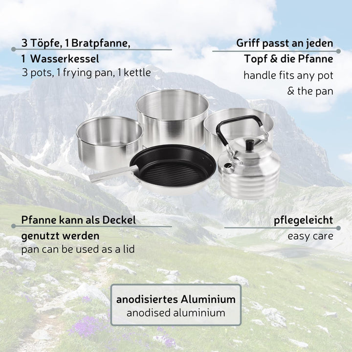 Black Crevice Camping-Kochset I Camping-Kochgeschirr aus Aluminium I Outdoor-Kochgeschirr-Set I 3 Ca