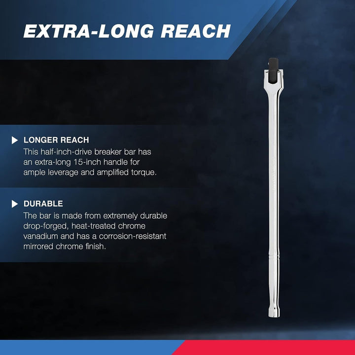 Neiko 00200A 1/2 Zoll Antriebsverlängerung Breaker Bar | CR-V Stahl | drehbarer Flexkopf | 38,1 cm L