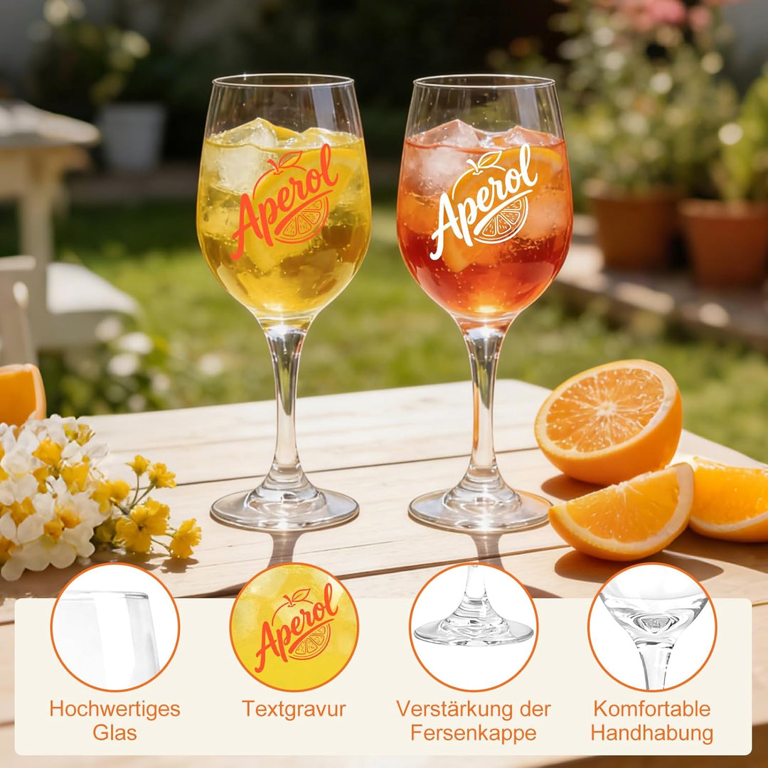 Aperol Gläser Geschenkset,2 Set Aperitif Gläser für Aperol Spritz, Aperol Glas Personalisiert,Glasst