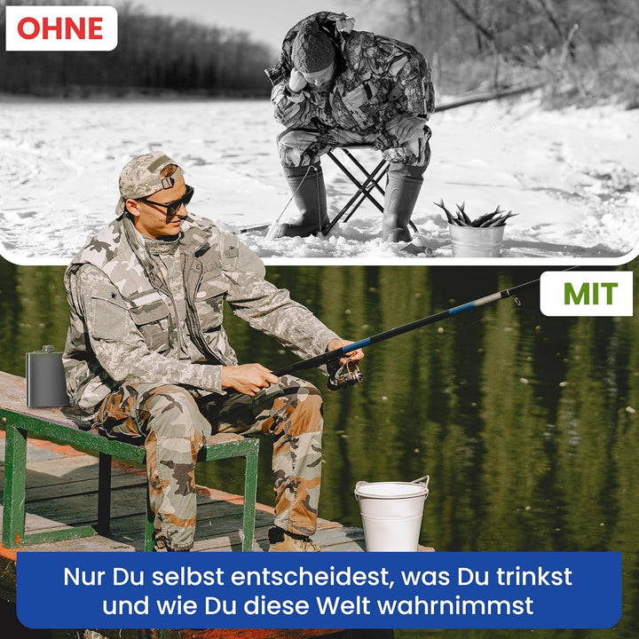 0,5 L Flachmann Trinkflasche aus Edelstahl Silber mit Schraubverschluss - Auslaufsicher mit 500 ml F