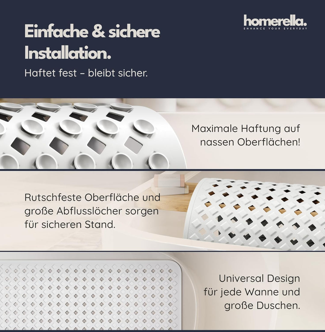 homerella® Badewannenmatte rutschfest 88x39cm, INKL. HAKEN, Rutschfeste Badematte BPA frei, Duschmat