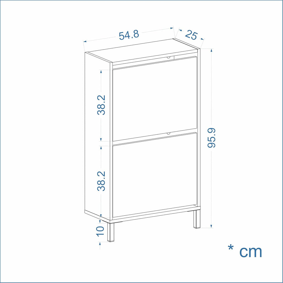 KOMTO Schuhschrank Schmal Weiss - Schuhregal Geschlossen mit 2 Klappen | Schuhkipper Trek 55 x 25 x