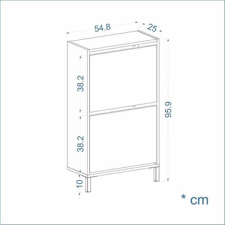 KOMTO Schuhschrank Schmal Weiss - Schuhregal Geschlossen mit 2 Klappen | Schuhkipper Trek 55 x 25 x
