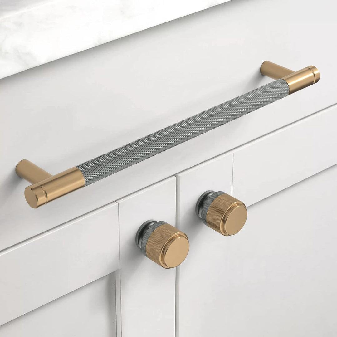 Amerdeco 10 Stück Gerändelte Schrankgriffe Goldgrau Griffe Möbel Möbelgriffe 192mm Lochabstand Türgr