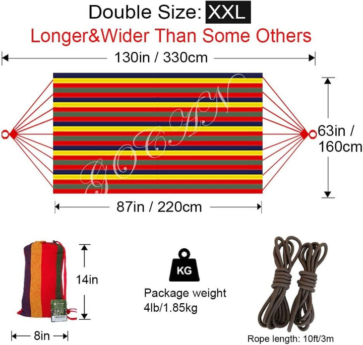 GOCAN XXL Hängematte 2 Personen 220x160cm Gesamtlänge 330cm Last 300kg Leinwand-Baumwoll-Hängematte